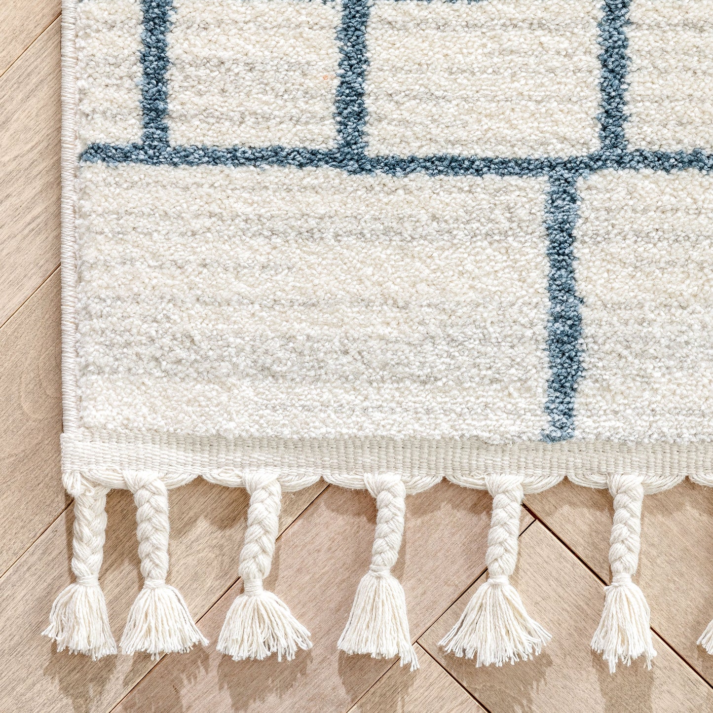 Schematica Nordic Tribal Geometric Pattern Ivory Blue Rug SE-272