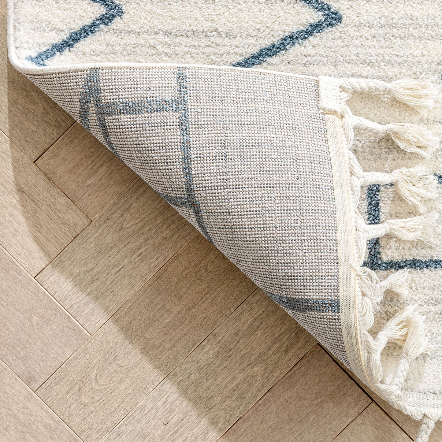 Schematica Nordic Tribal Geometric Pattern Ivory Blue Rug SE-272