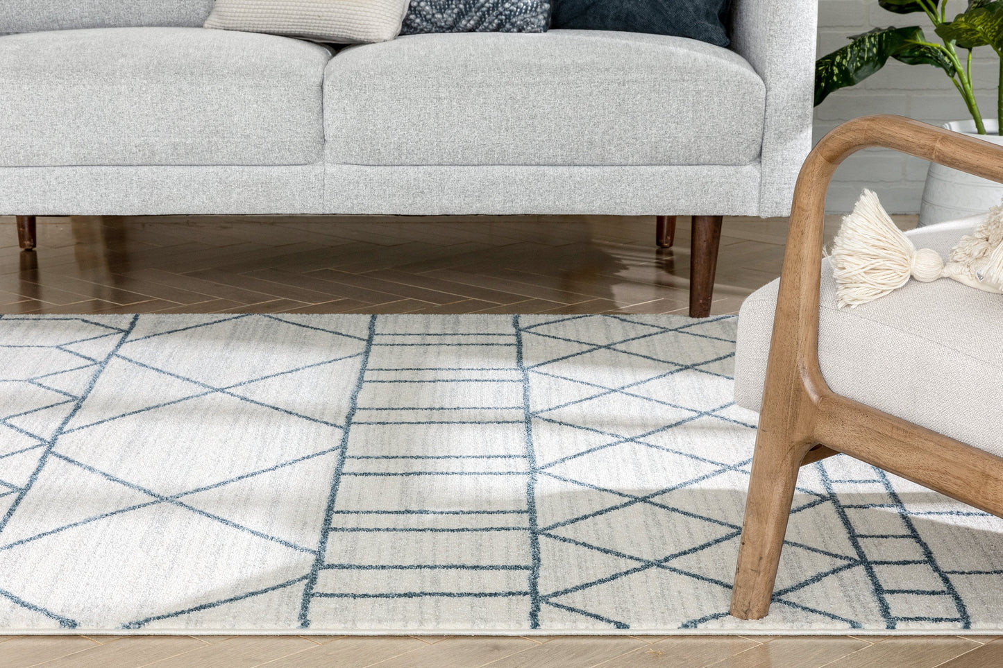 Schematica Nordic Tribal Geometric Pattern Ivory Blue Rug SE-272