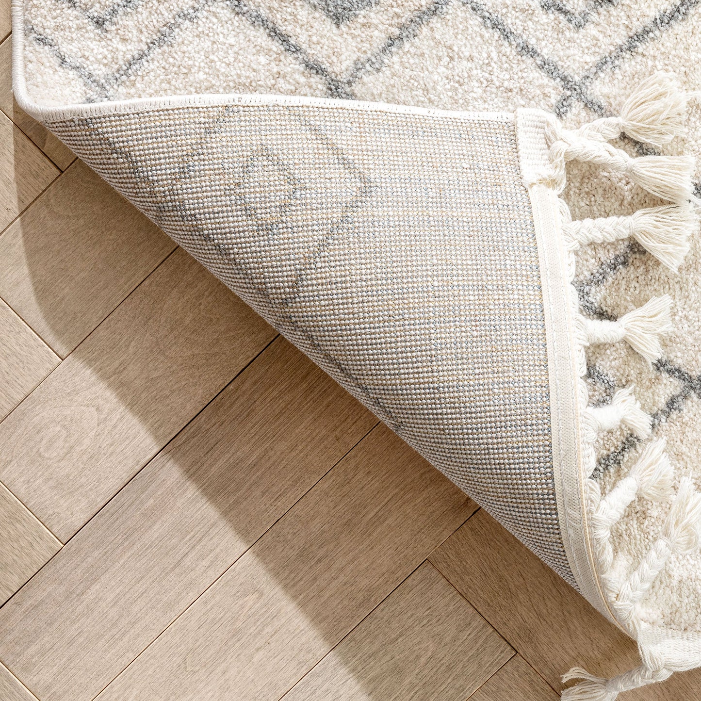 Transistora Nordic Tribal Trellis Pattern Ivory Grey Rug SE-282