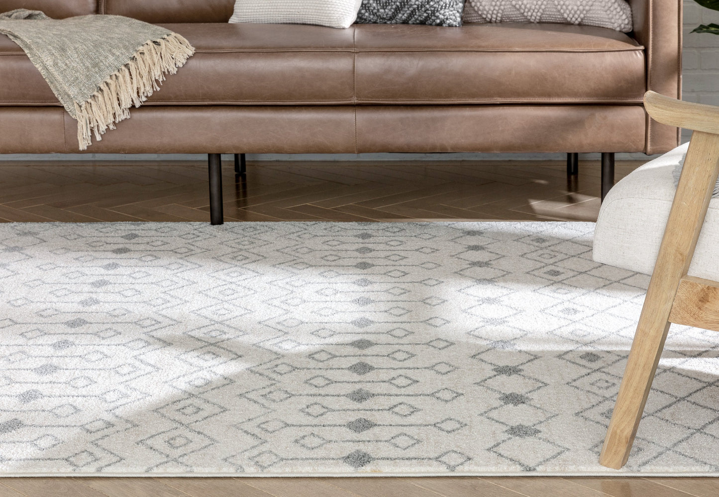 Transistora Nordic Tribal Trellis Pattern Ivory Grey Rug SE-282