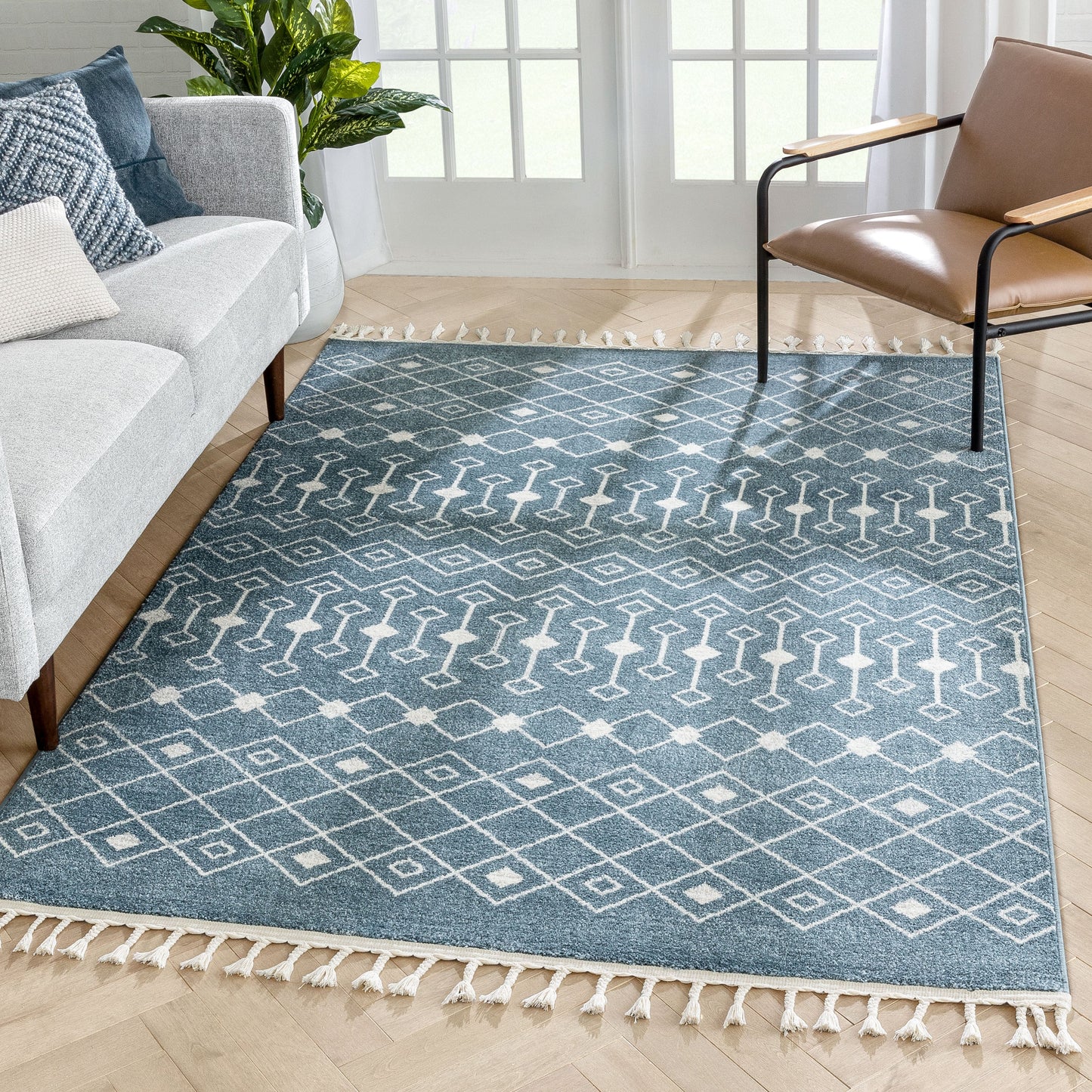 Transistora Nordic Tribal Trellis Pattern Blue Rug SE-284