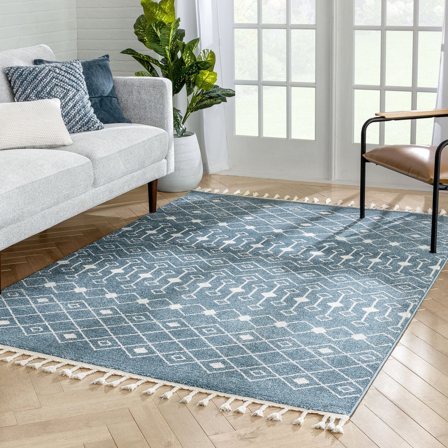 Transistora Nordic Tribal Trellis Pattern Blue Rug SE-284