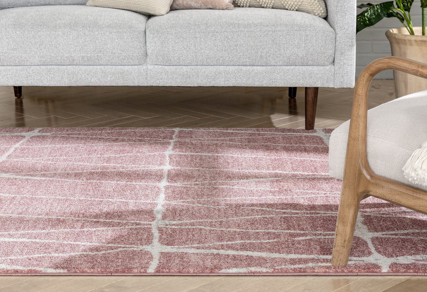 Crisscross Nordic Geometric Pattern Blush Ivory Rug SE-310