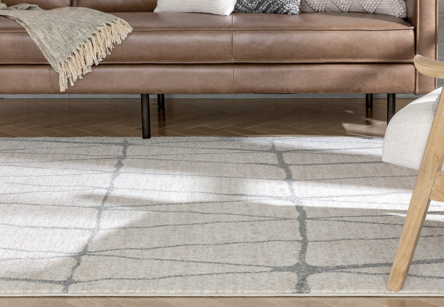 Crisscross Nordic Geometric Pattern Ivory Rug SE-312