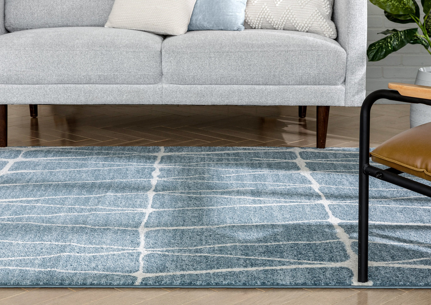Crisscross Nordic Geometric Pattern Blue Rug SE-314