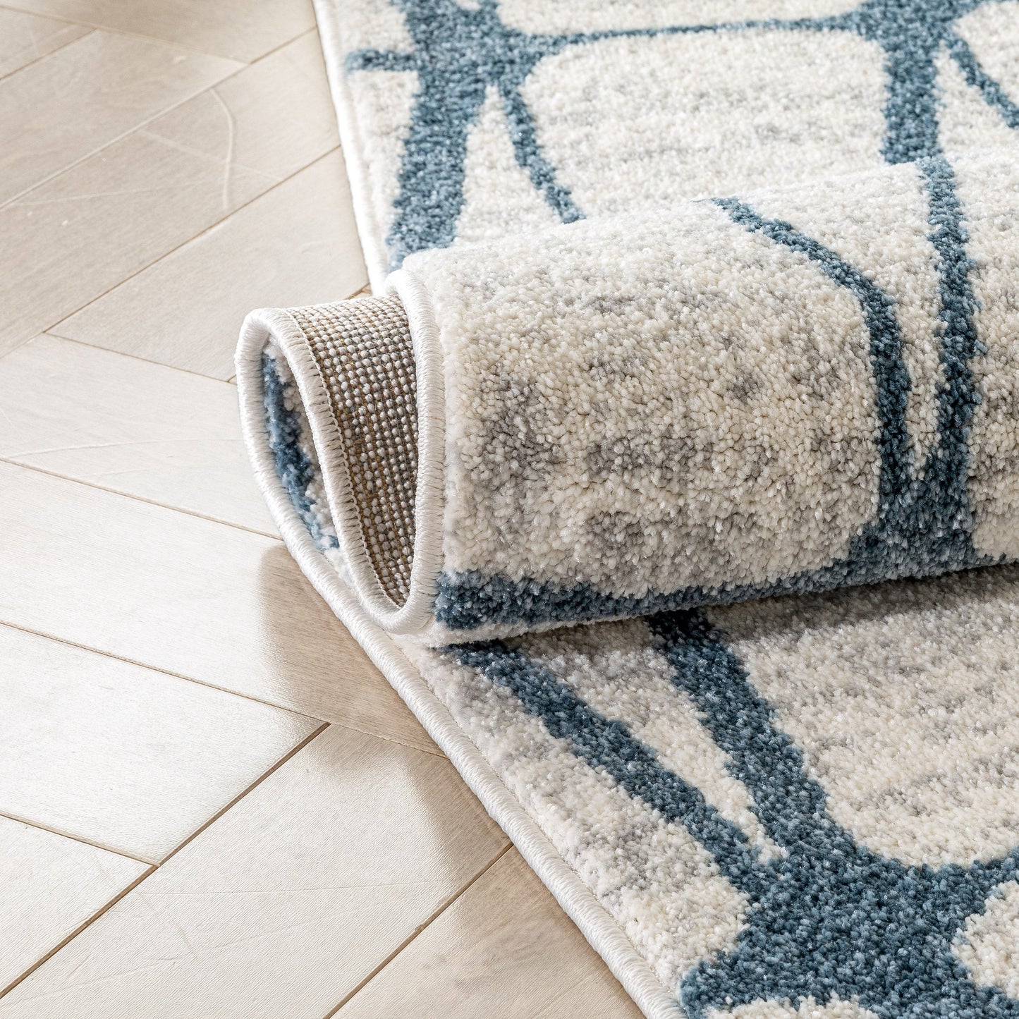 Crisscross Nordic Geometric Pattern Blue Ivory Rug SE-316