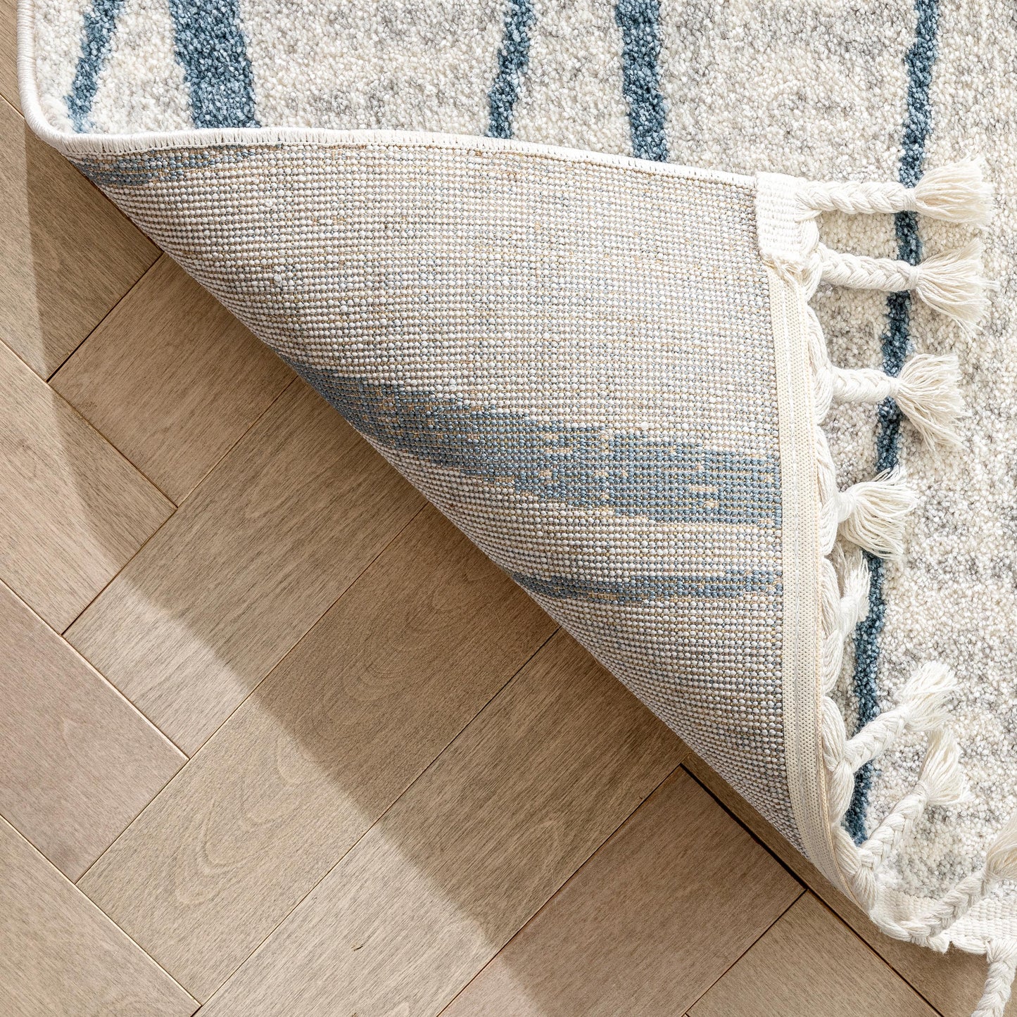 Crisscross Nordic Geometric Pattern Blue Ivory Rug SE-316