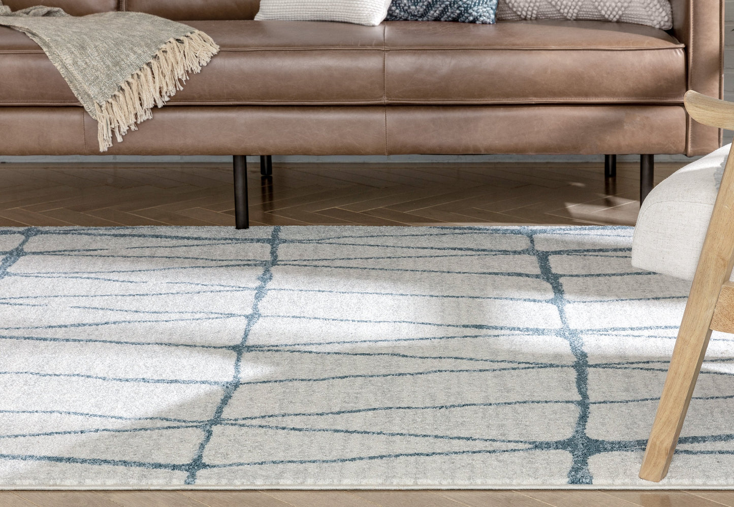 Crisscross Nordic Geometric Pattern Blue Ivory Rug SE-316