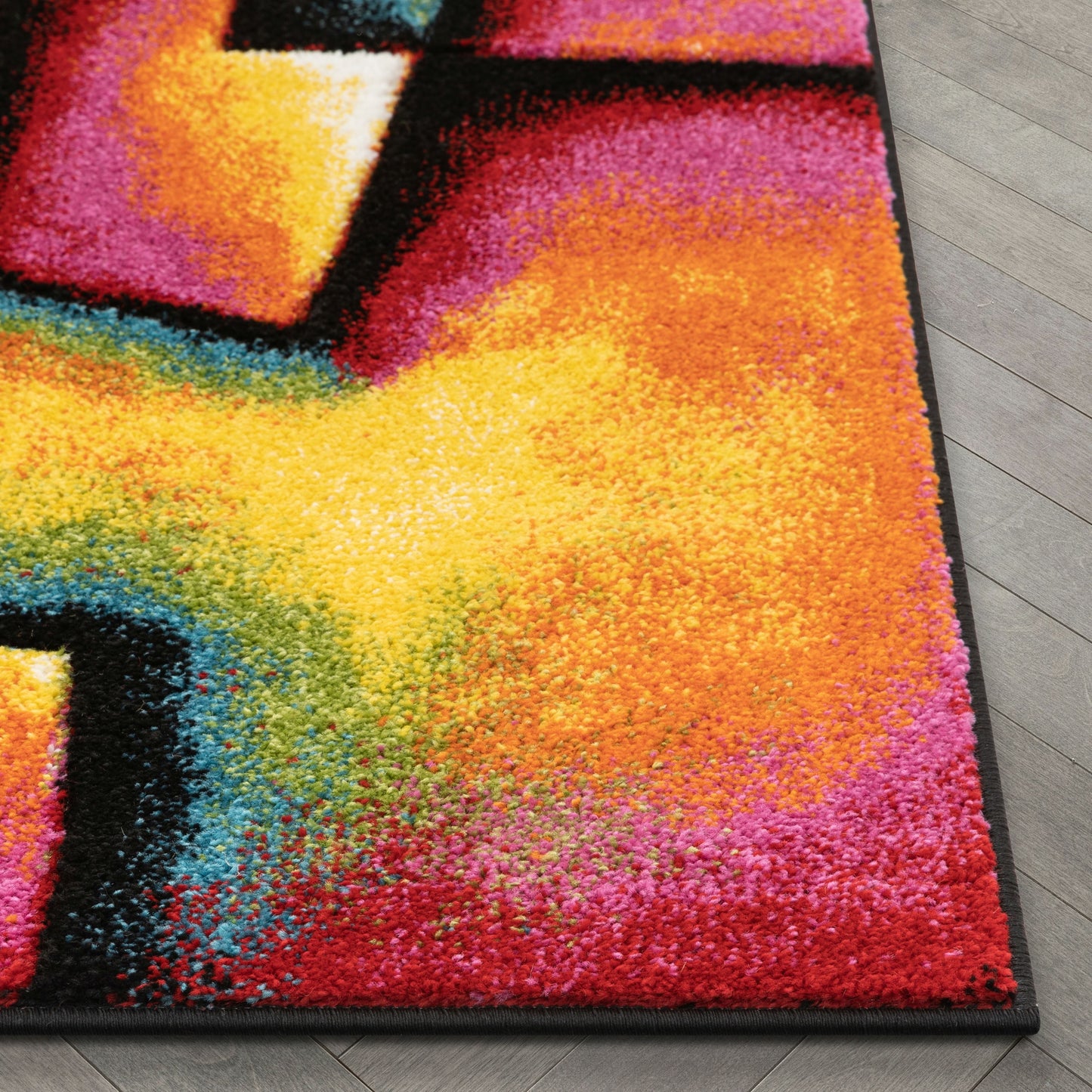 Fortune Contemporary Abstract Geometric Boxes Multi Hand-Carved Rug SEV-11