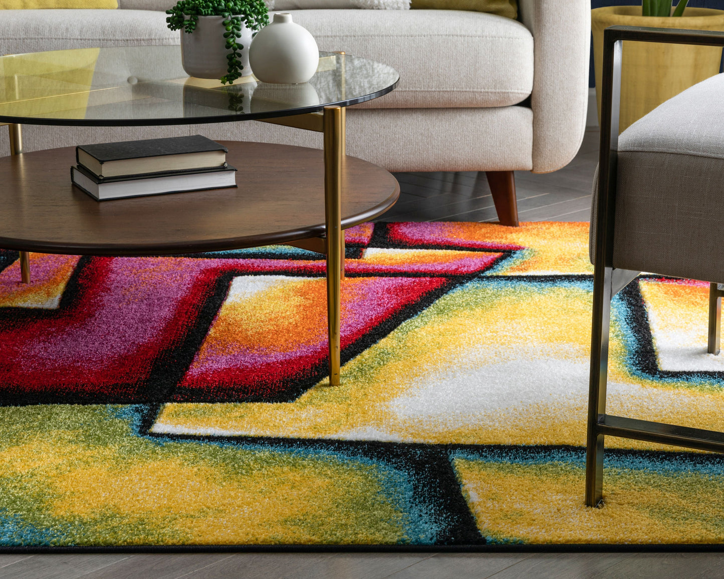 Fortune Contemporary Abstract Geometric Boxes Multi Hand-Carved Rug SEV-11