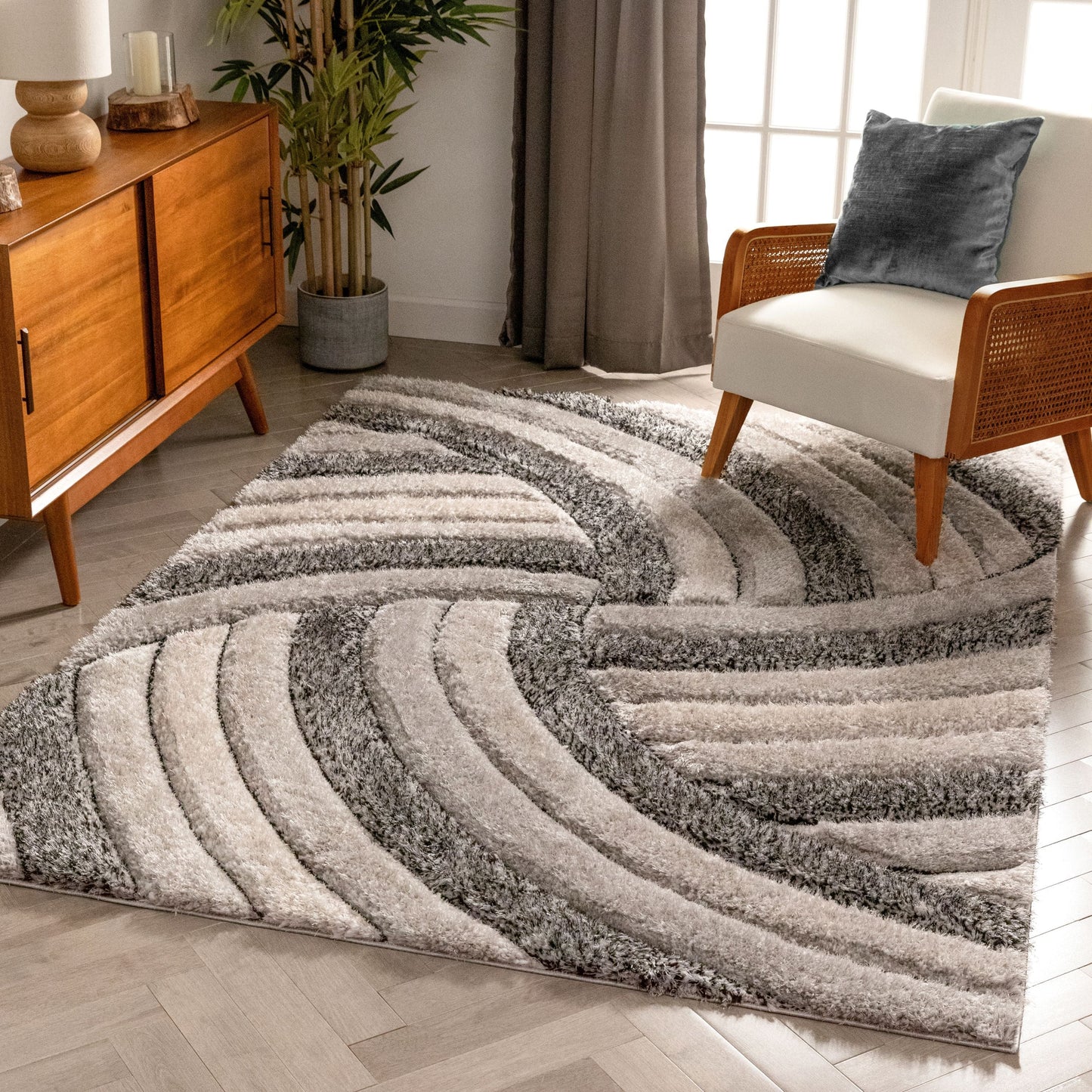 Ucci Grey Modern 3D Textured Shag Rug SF-08