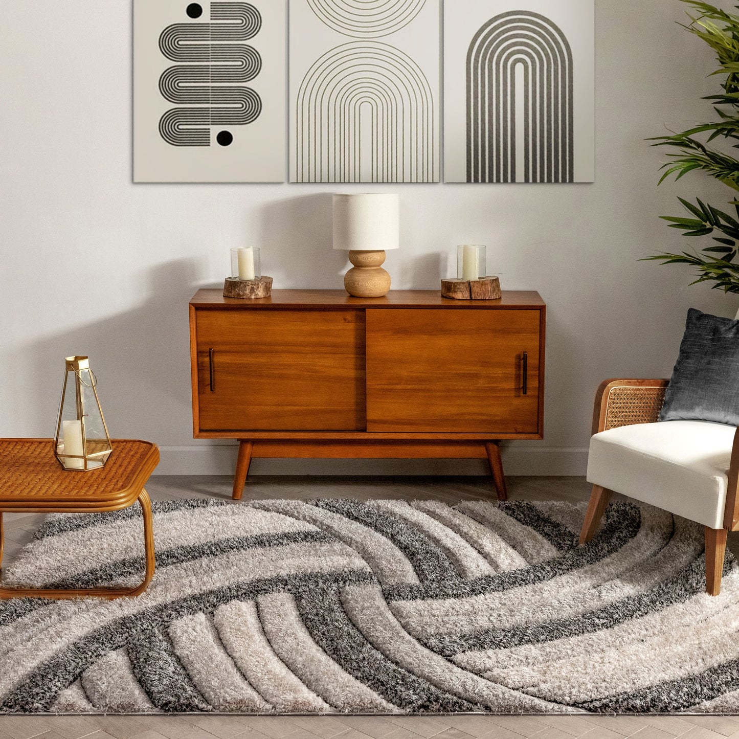 Ucci Grey Modern 3D Textured Shag Rug SF-08