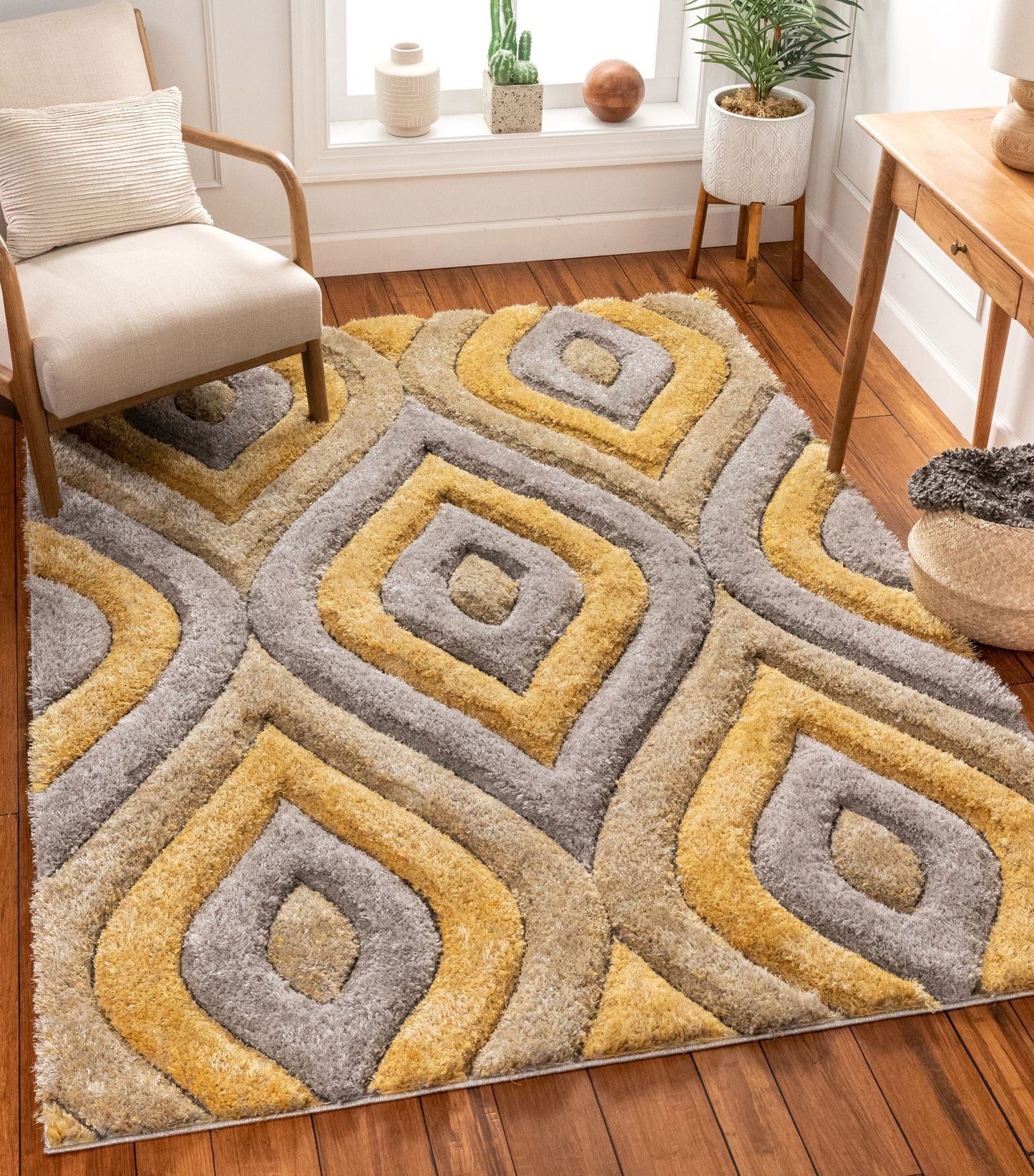 Malibu Yellow Modern 3D Textured Shag Rug SF-11