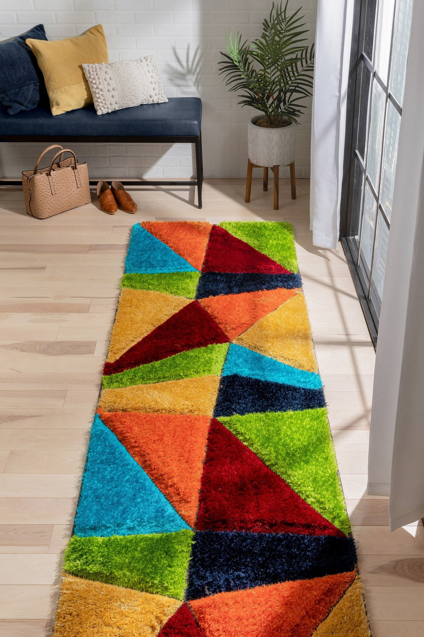 Rialto Modern Geometric Shag Multi 3D Textured Thick & Soft Shag Rug SF-121