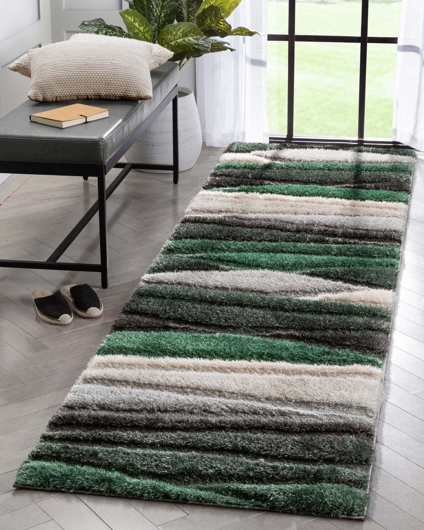 Apallo Modern Geometric Green 3D Textured Thick & Soft Shag Rug SF-145