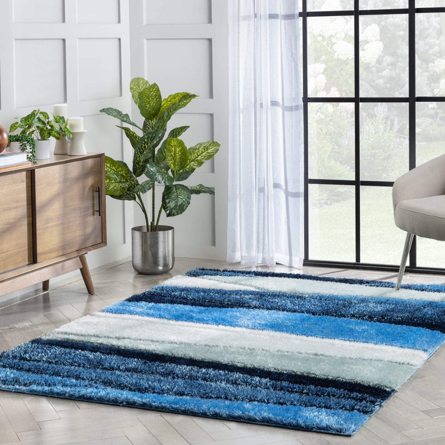 Apallo Modern Geometric Light Blue 3D Textured Thick & Soft Shag Rug SF-146