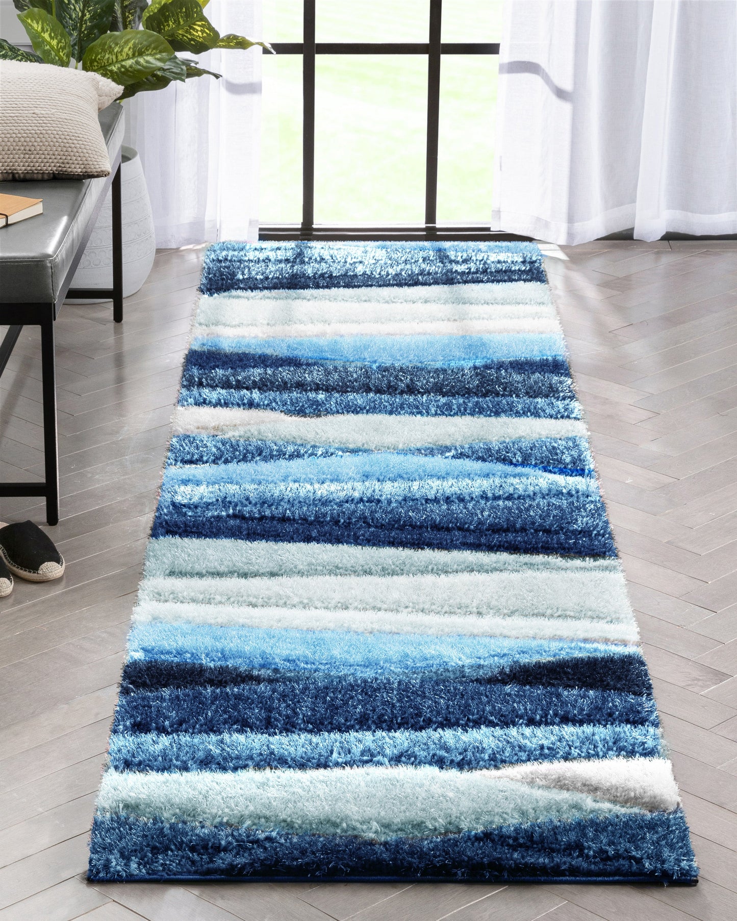 Apallo Modern Geometric Light Blue 3D Textured Thick & Soft Shag Rug SF-146