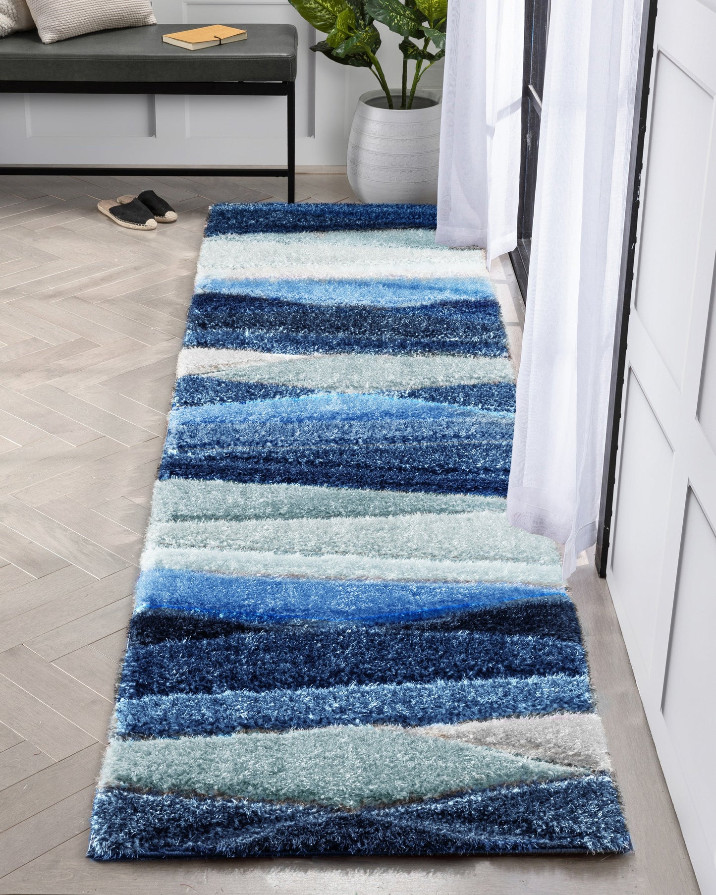 Apallo Modern Geometric Light Blue 3D Textured Thick & Soft Shag Rug SF-146