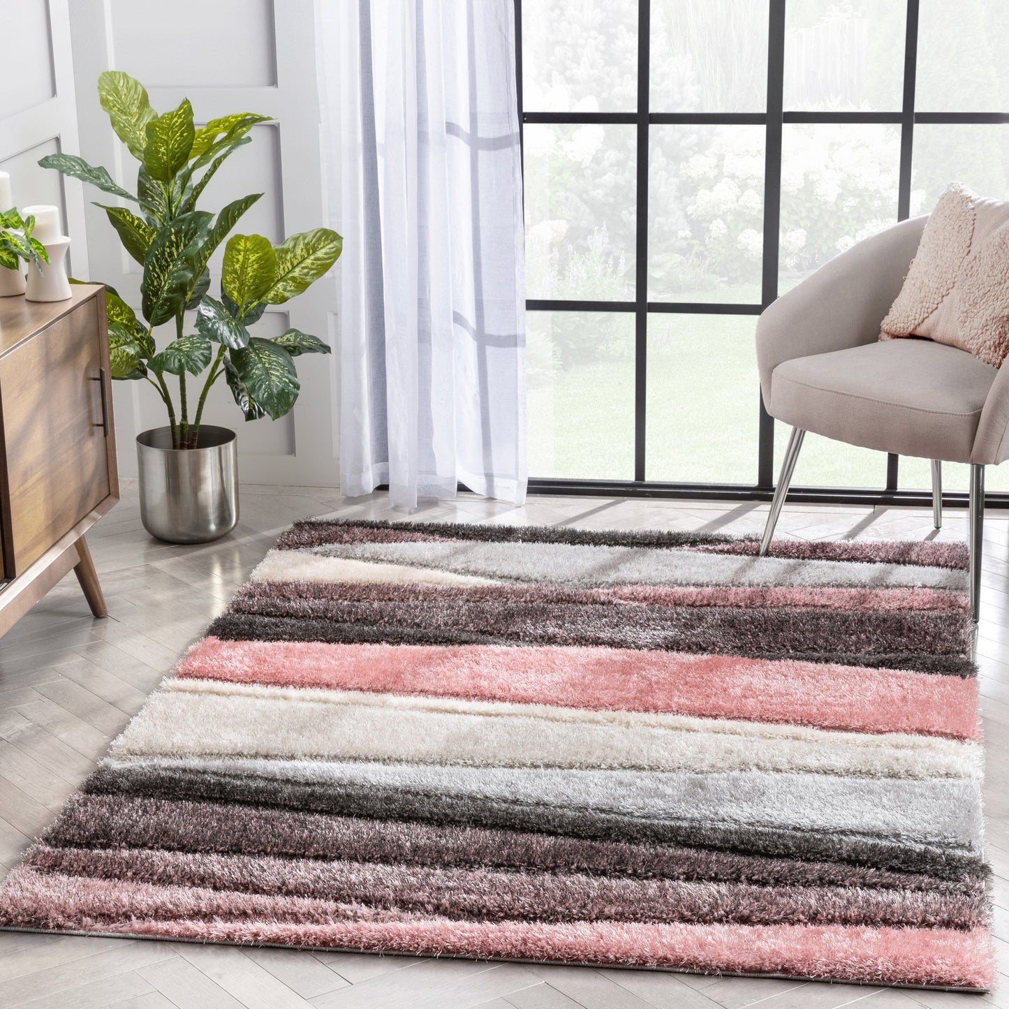 Apallo Modern Geometric Blush 3D Textured Thick & Soft Shag Rug SF-149