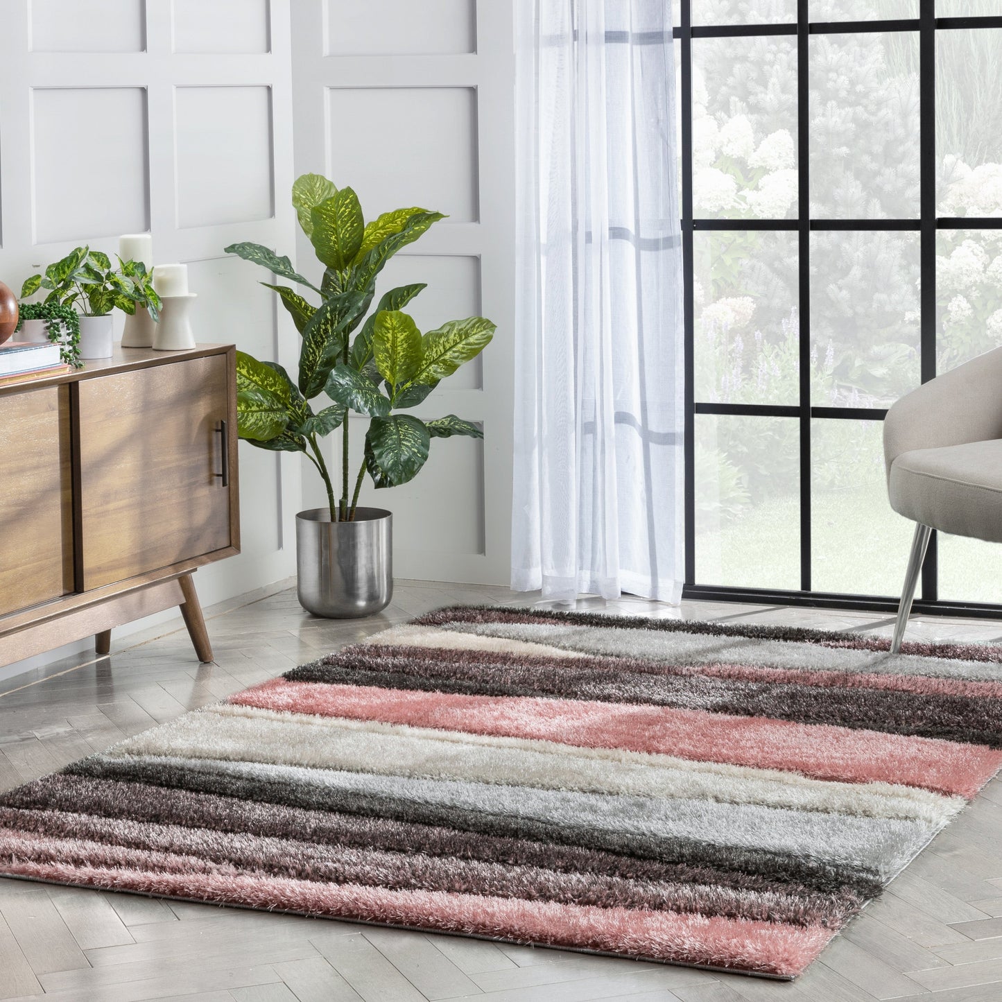 Apallo Modern Geometric Blush 3D Textured Thick & Soft Shag Rug SF-149