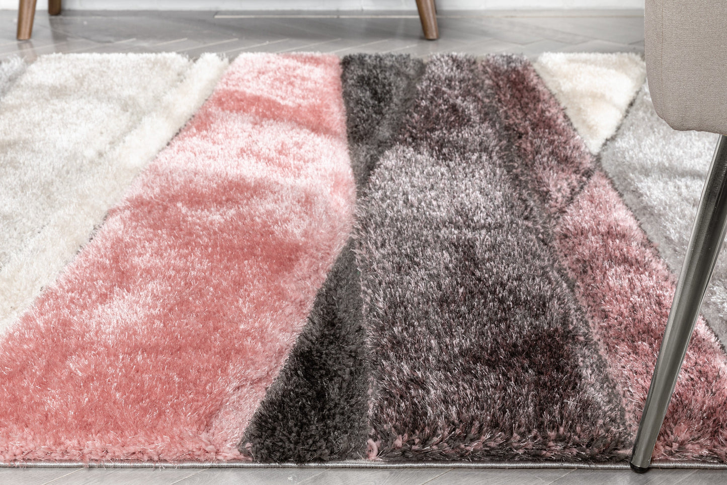 Apallo Modern Geometric Blush 3D Textured Thick & Soft Shag Rug SF-149
