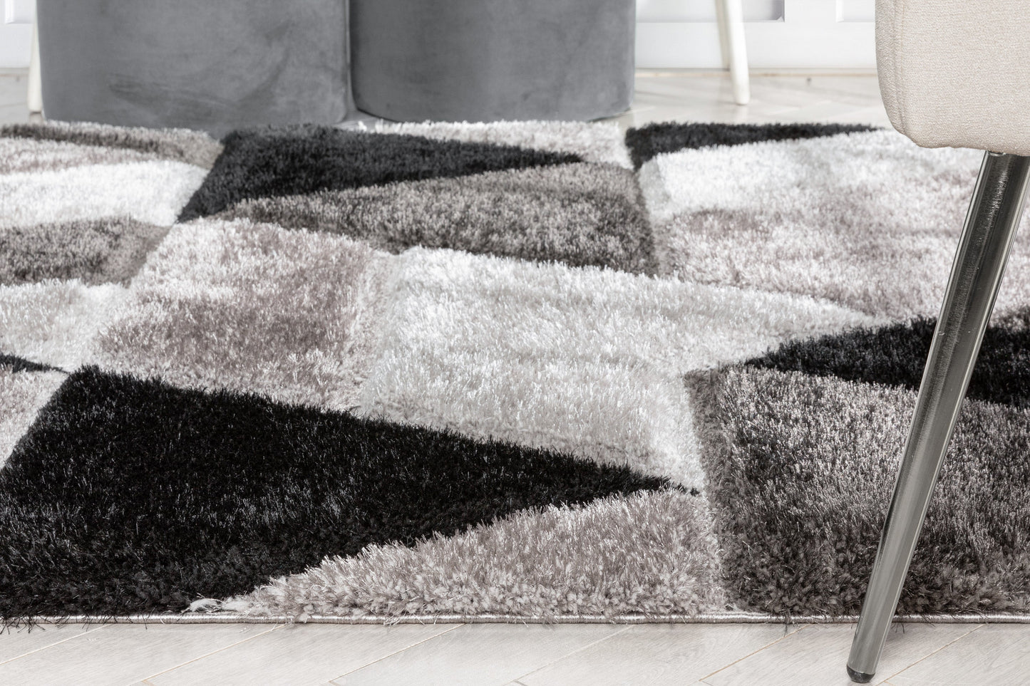 Holland Modern Geometric Black 3D Textured Thick & Soft Shag Rug SF-153