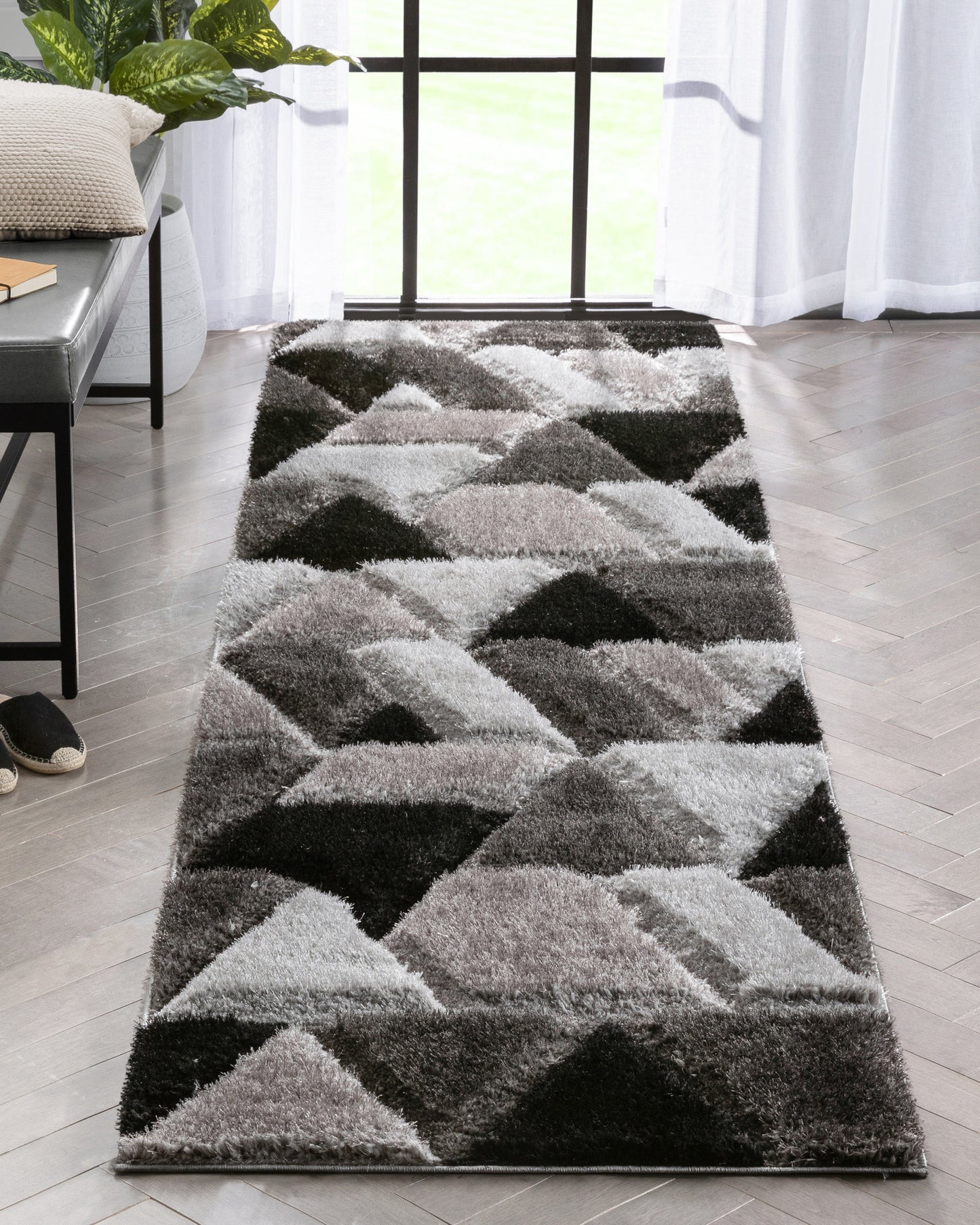 Holland Modern Geometric Black 3D Textured Thick & Soft Shag Rug SF-153