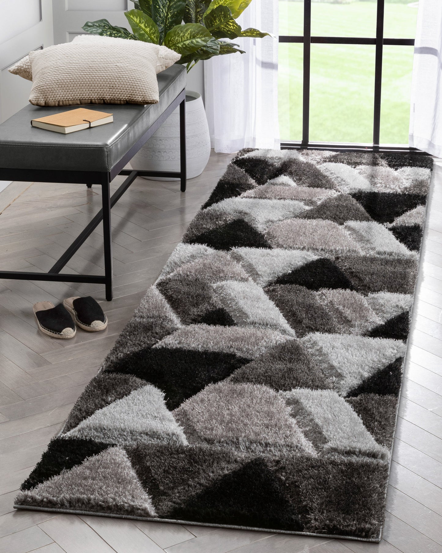Holland Modern Geometric Black 3D Textured Thick & Soft Shag Rug SF-153