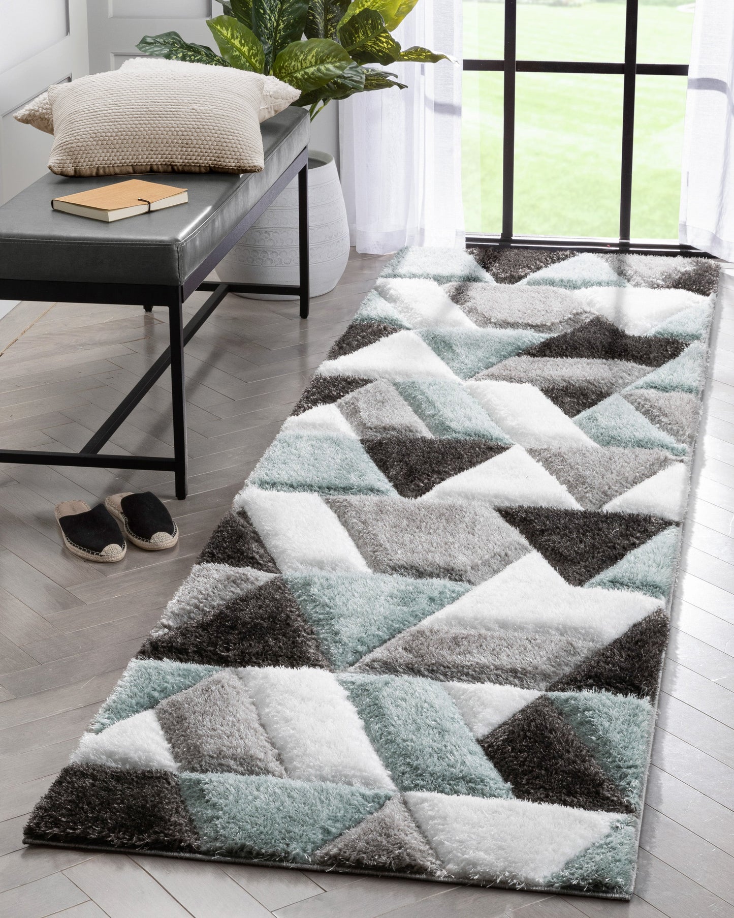 Holland Modern Geometric Light Blue 3D Textured Thick & Soft Shag Rug SF-156