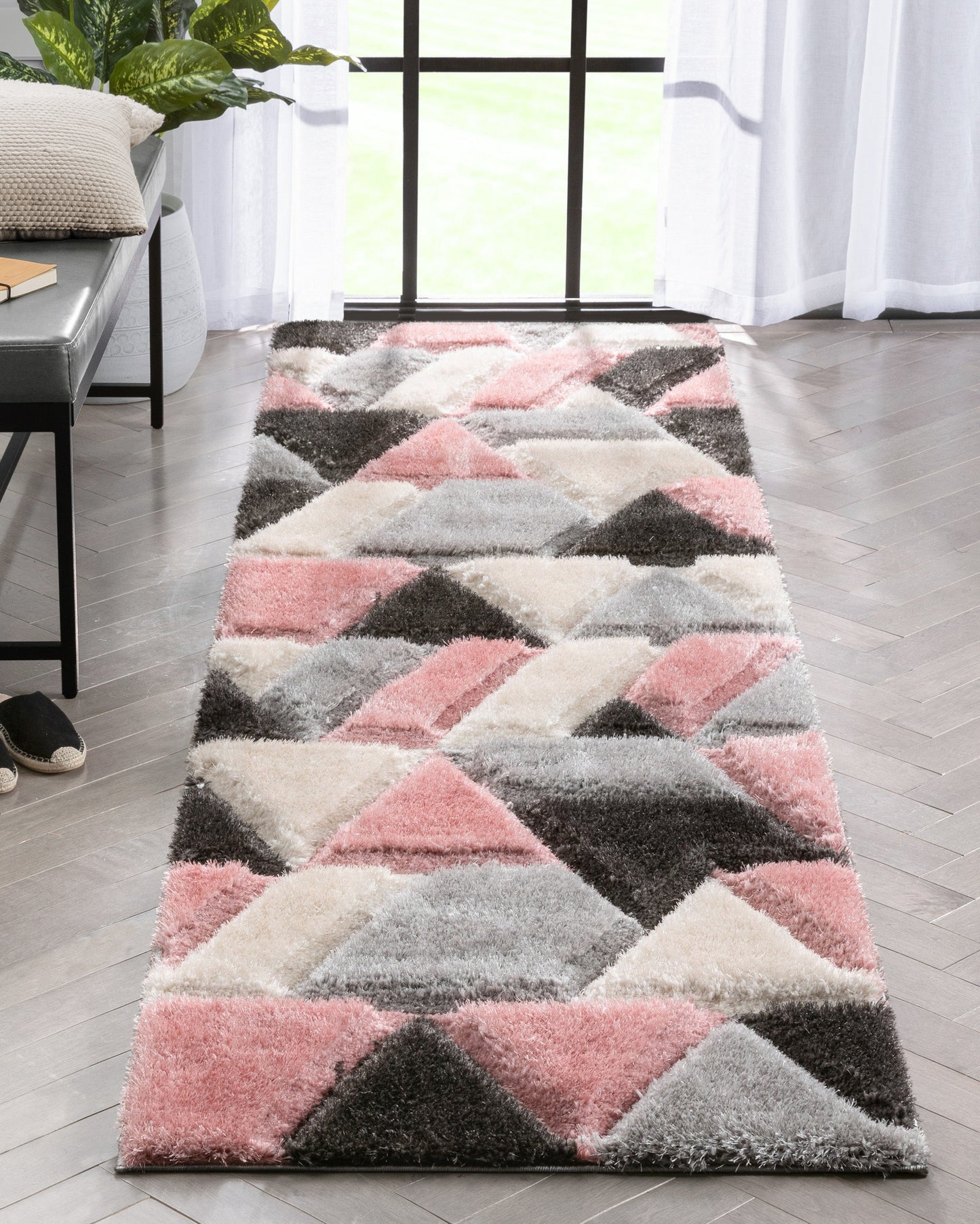 Holland Modern Geometric Blush 3D Textured Thick & Soft Shag Rug SF-159