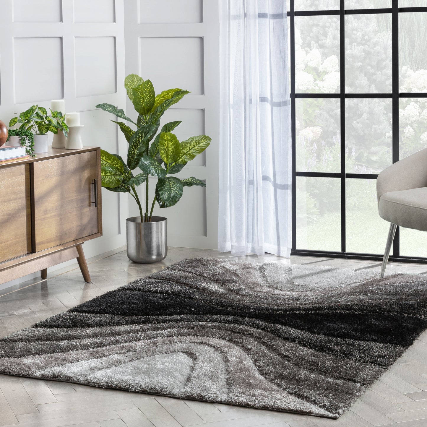 Luz Modern Geometric Black 3D Textured Thick & Soft Shag Rug SF-163