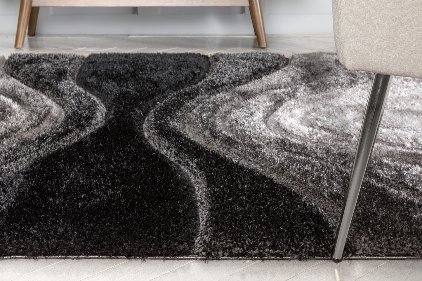 Luz Modern Geometric Black 3D Textured Thick & Soft Shag Rug SF-163