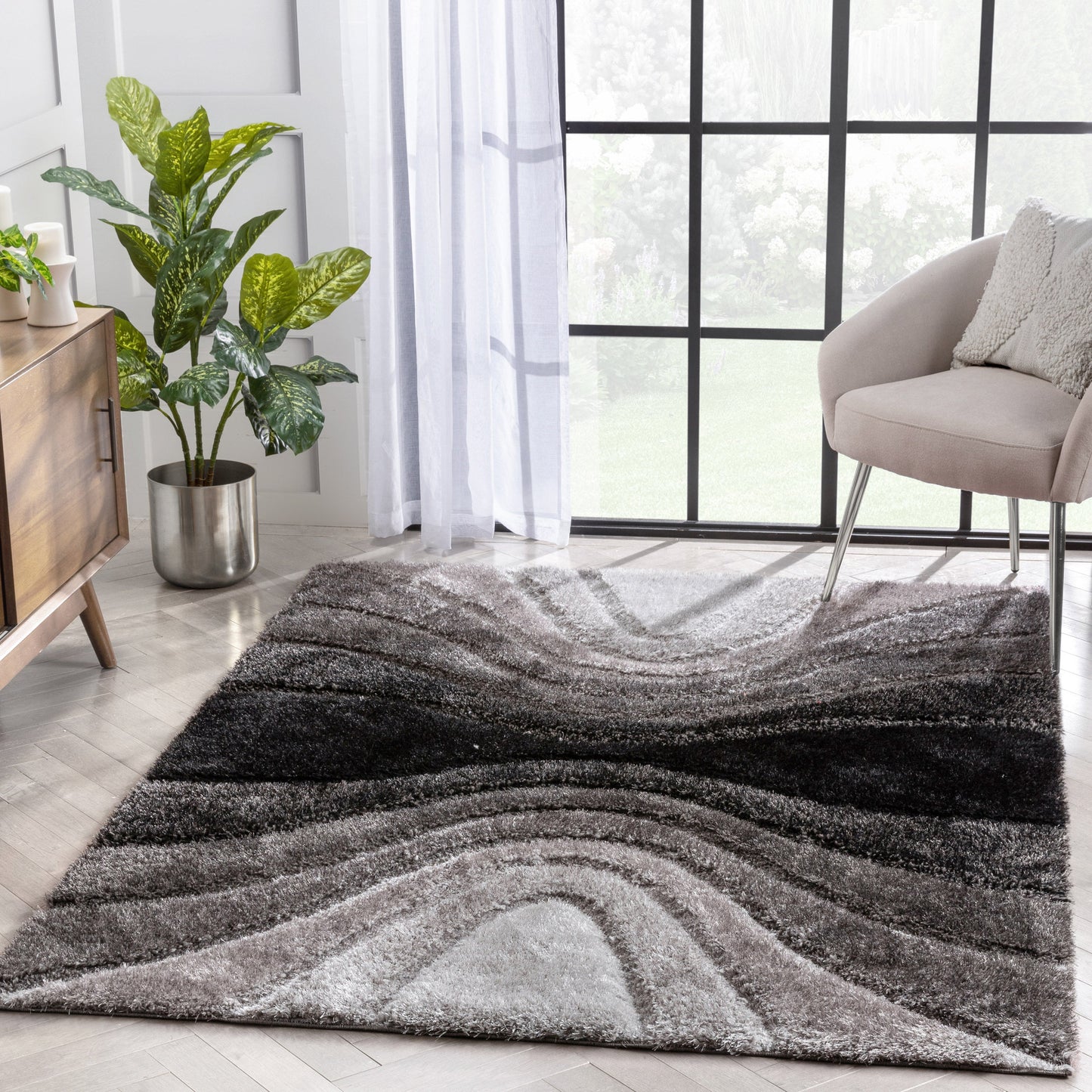 Luz Modern Geometric Black 3D Textured Thick & Soft Shag Rug SF-163