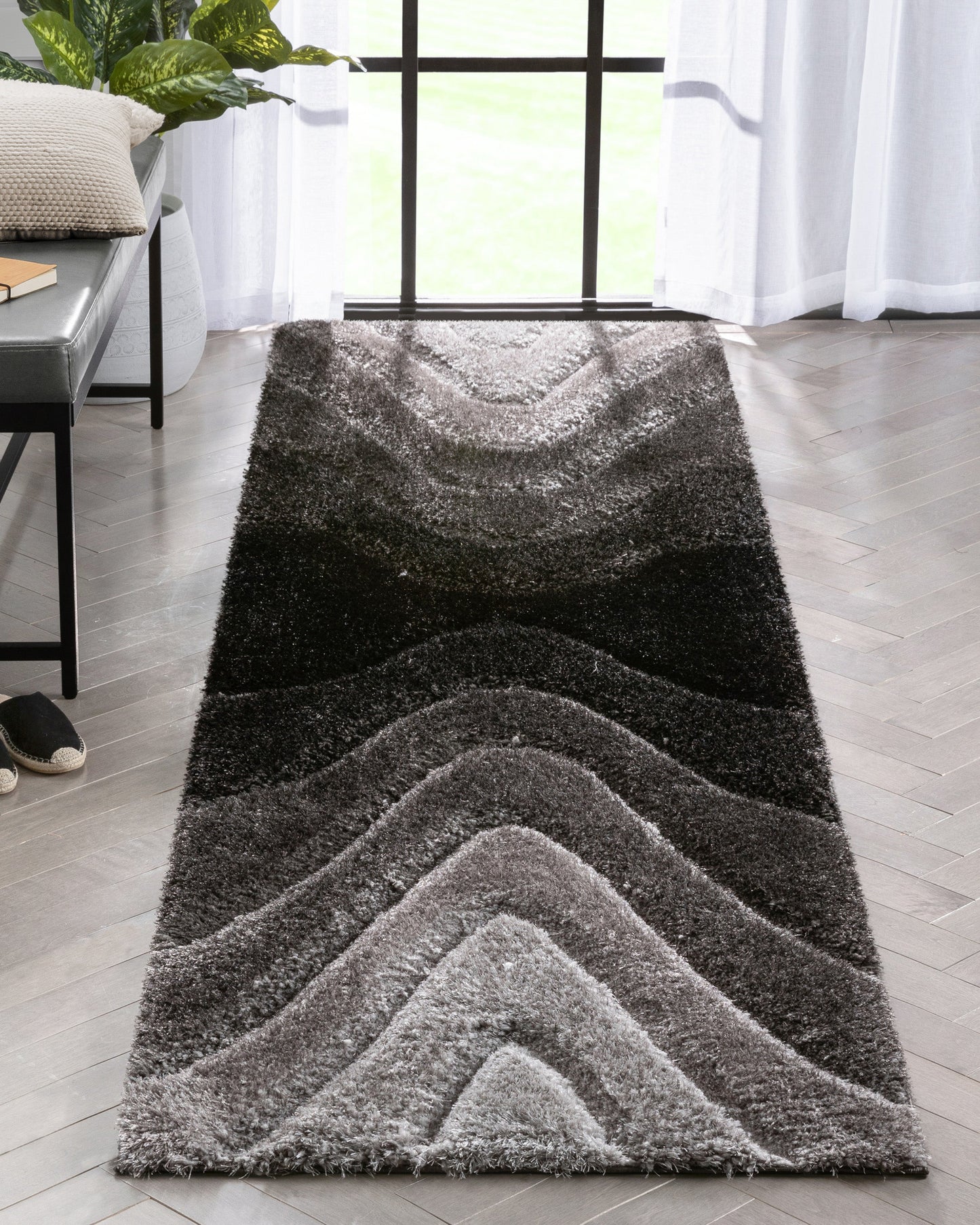 Luz Modern Geometric Black 3D Textured Thick & Soft Shag Rug SF-163