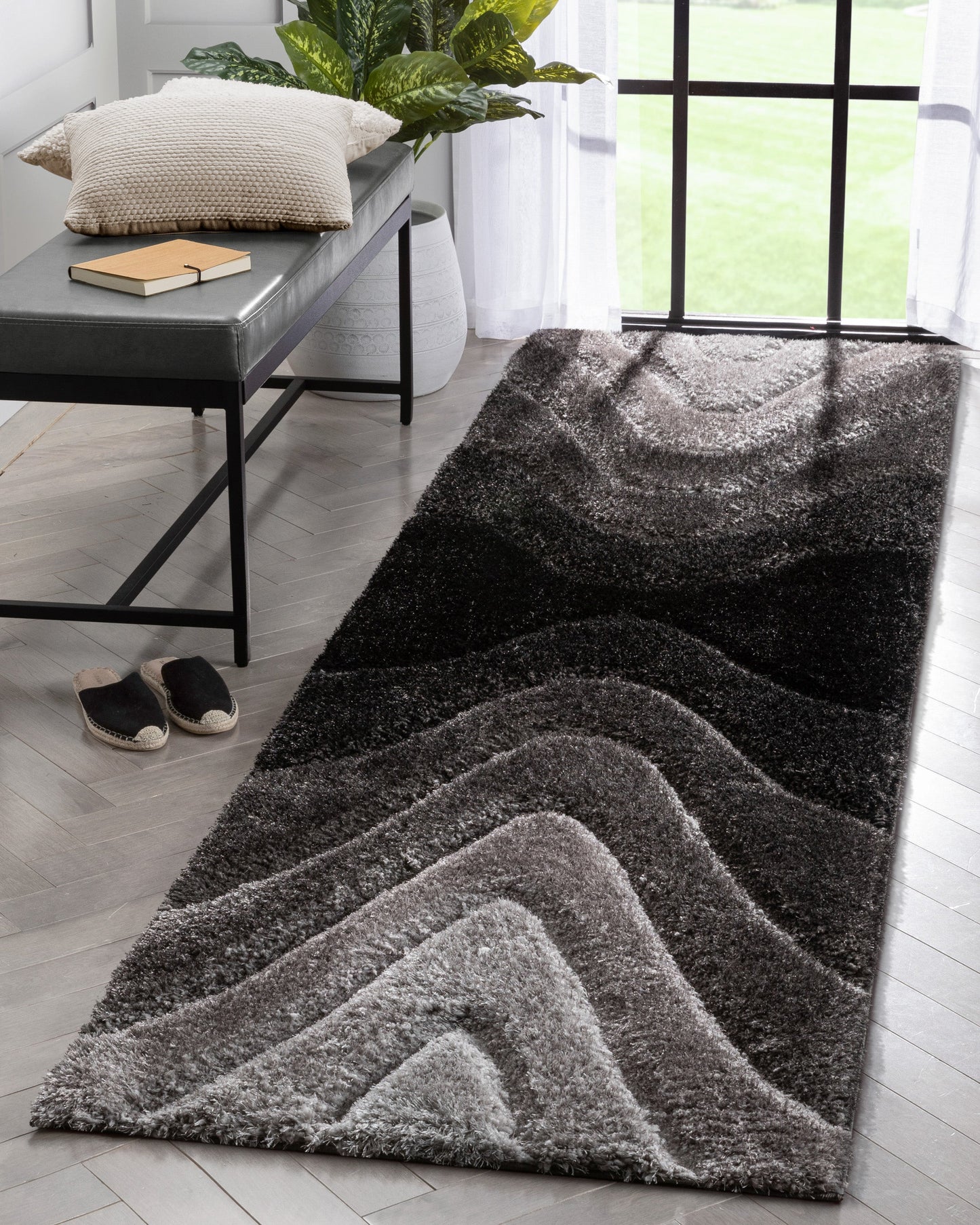 Luz Modern Geometric Black 3D Textured Thick & Soft Shag Rug SF-163