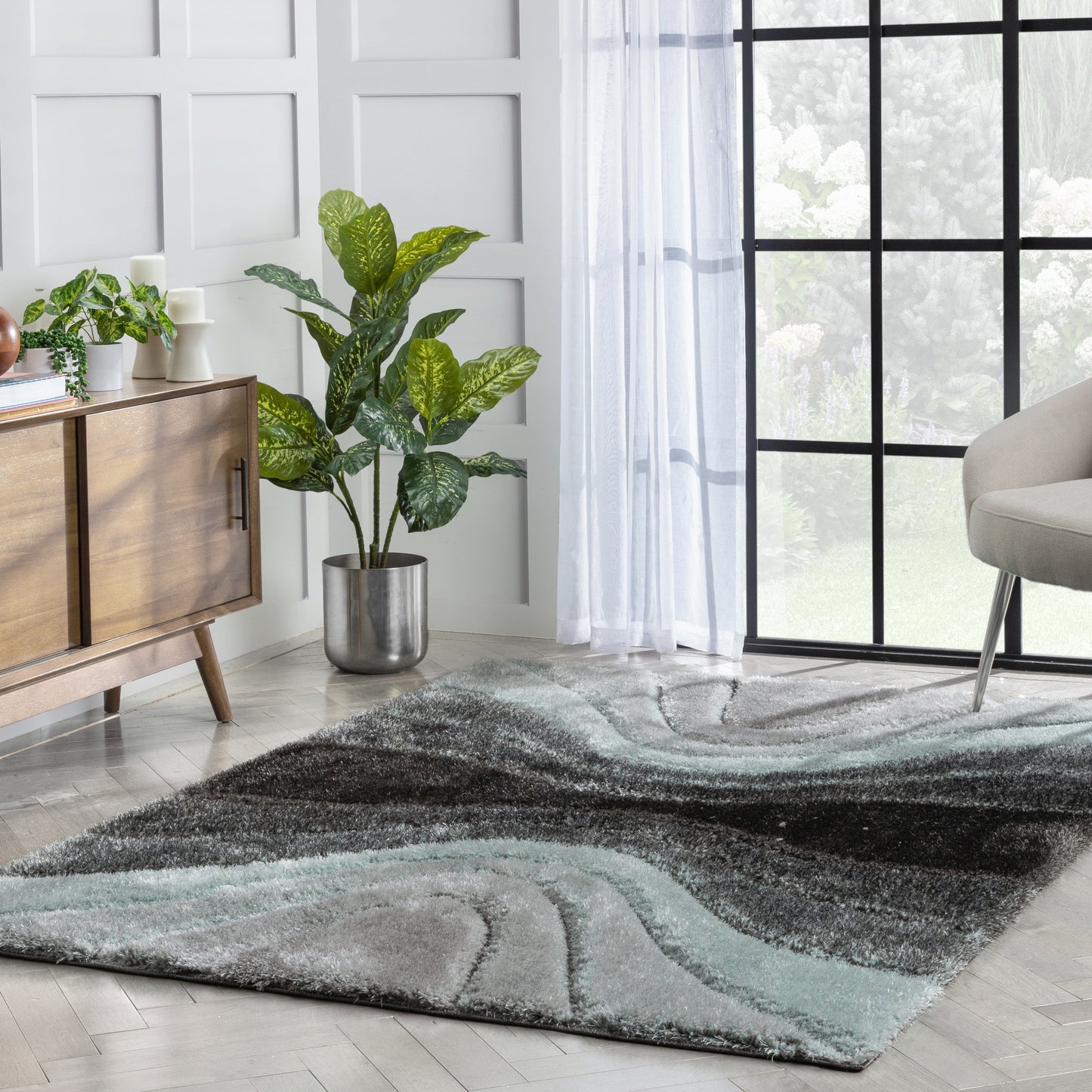 Luz Modern Geometric Light Blue 3D Textured Thick & Soft Shag Rug SF-166