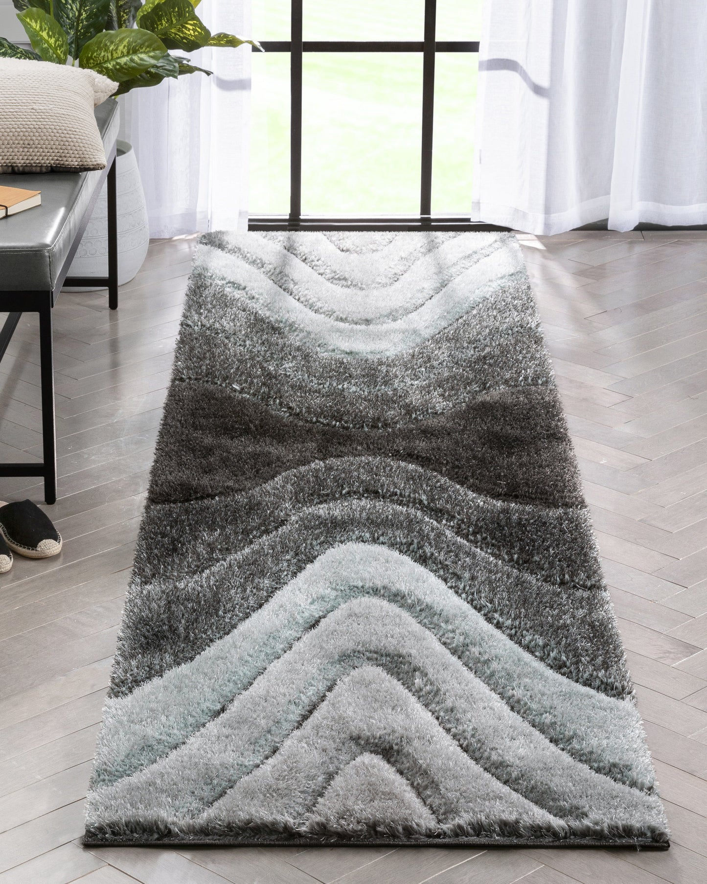 Luz Modern Geometric Light Blue 3D Textured Thick & Soft Shag Rug SF-166