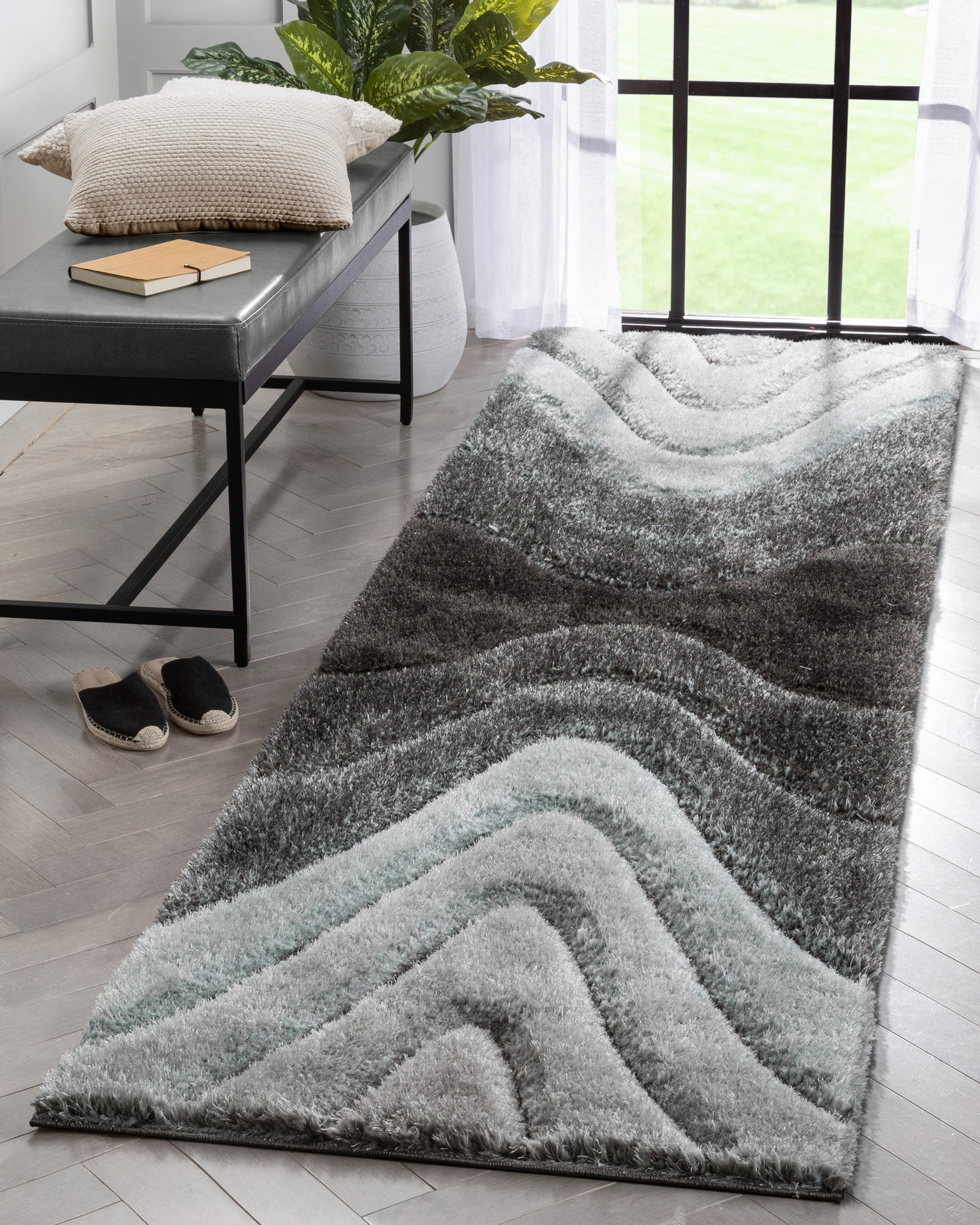 Luz Modern Geometric Light Blue 3D Textured Thick & Soft Shag Rug SF-166