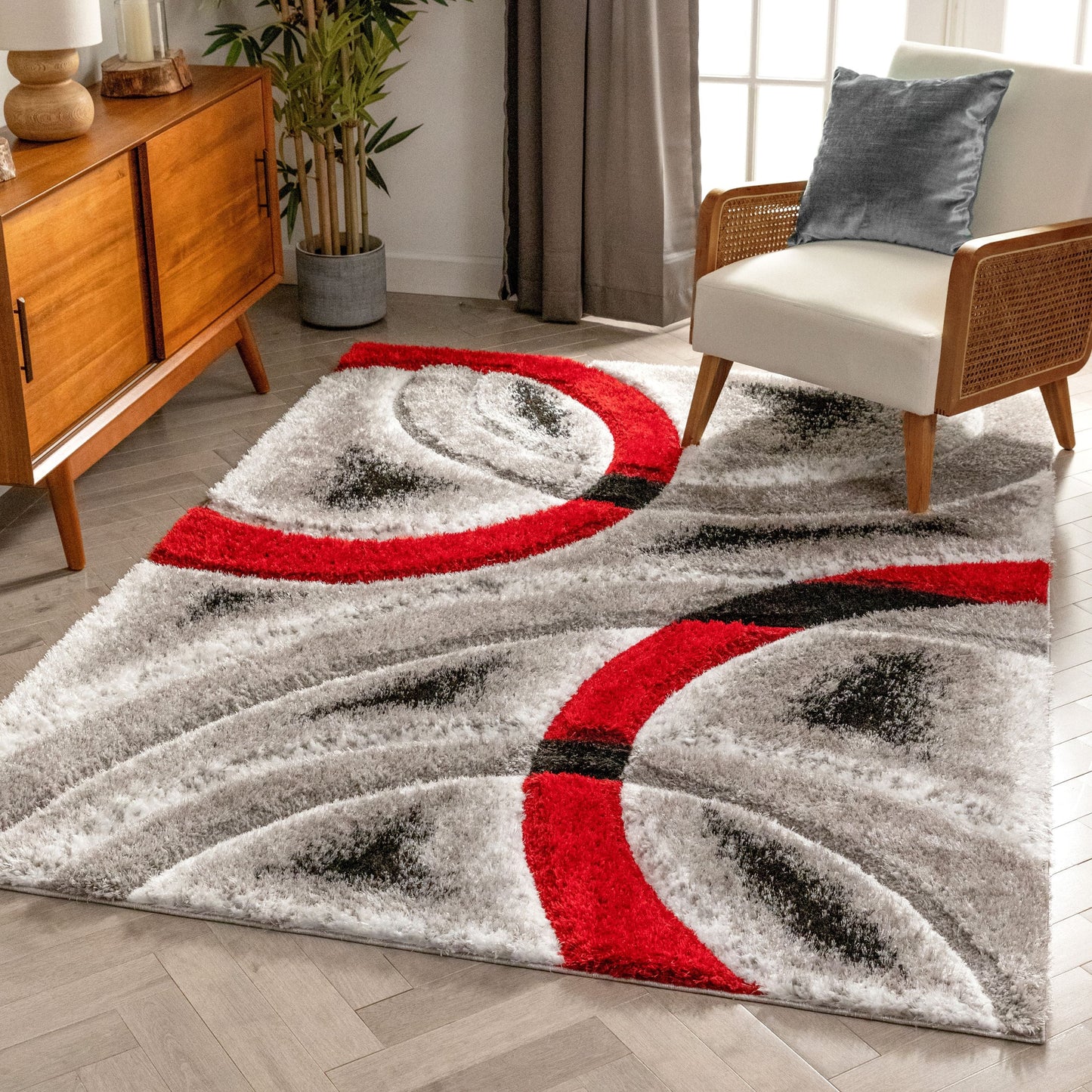 Oahu Red Modern Geometric 3D Textured Shag Rug SF-20