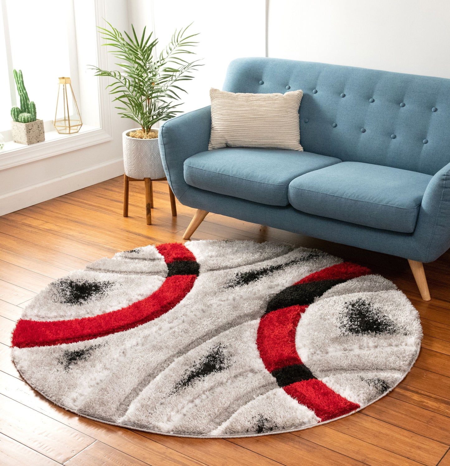 Oahu Red Modern Geometric 3D Textured Shag Rug SF-20