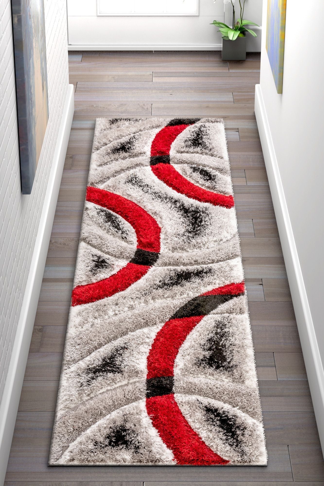 Oahu Red Modern Geometric 3D Textured Shag Rug SF-20