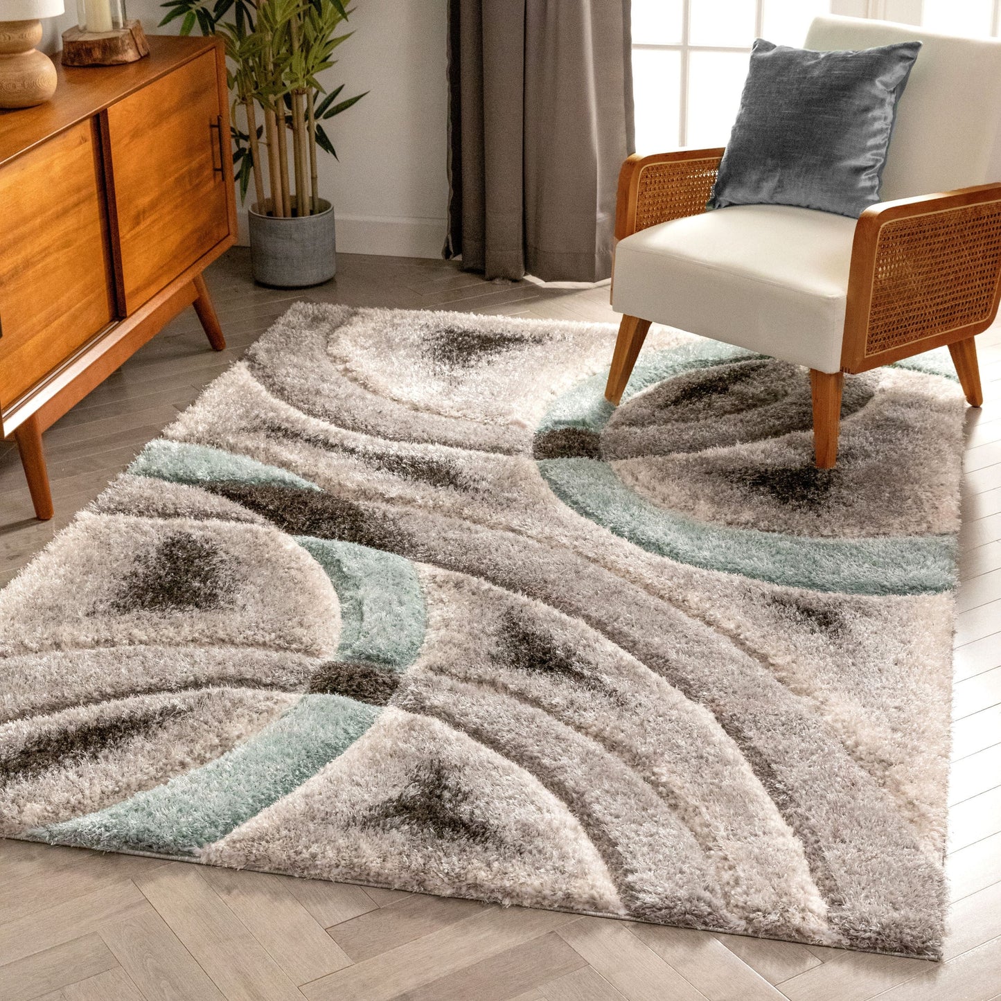 Oahu Blue Modern Geometric 3D Textured Shag Rug SF-24
