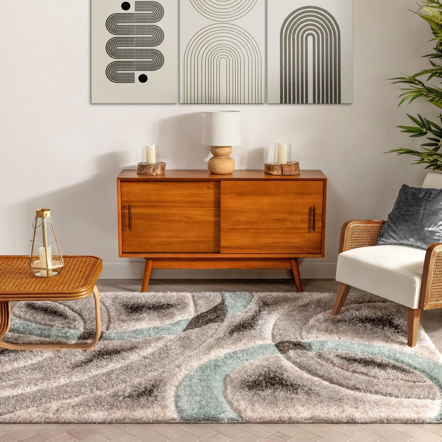 Oahu Blue Modern Geometric 3D Textured Shag Rug SF-24