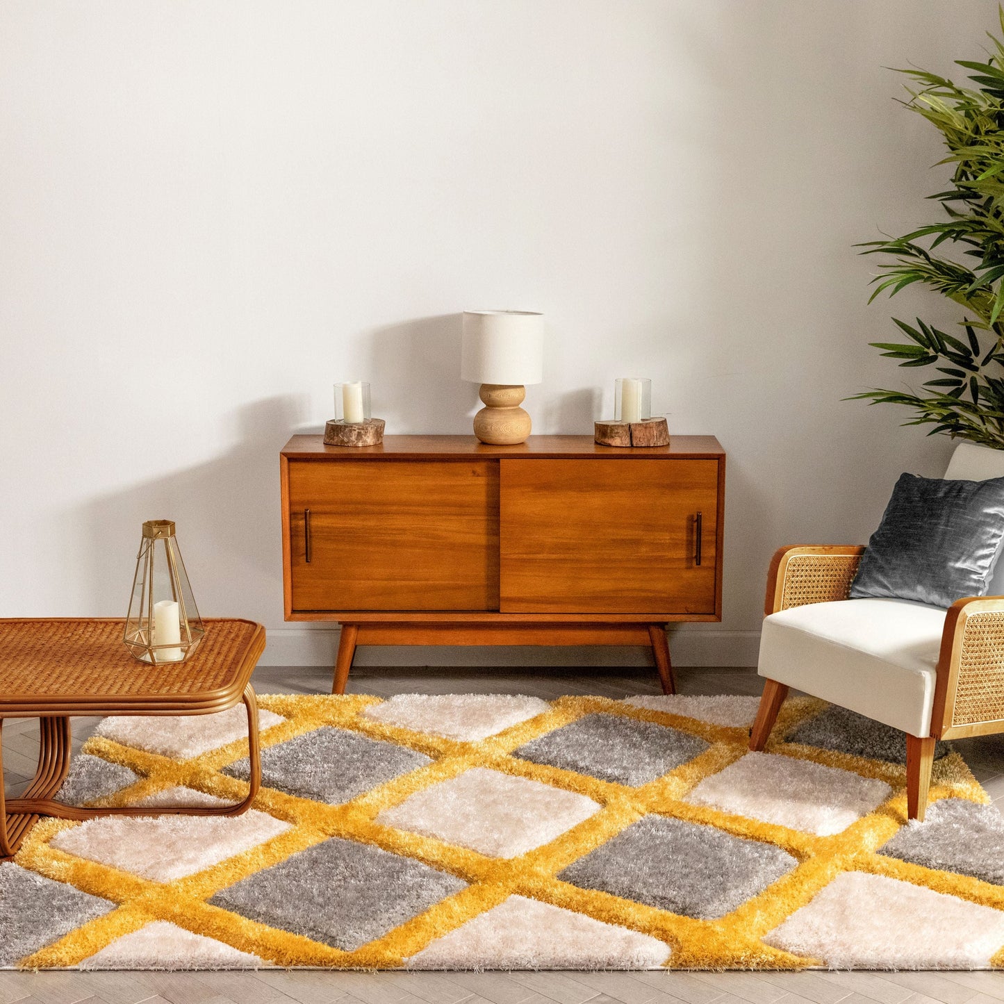 Posh Yellow Modern Geometric 3D Textured Shag Rug SF-31