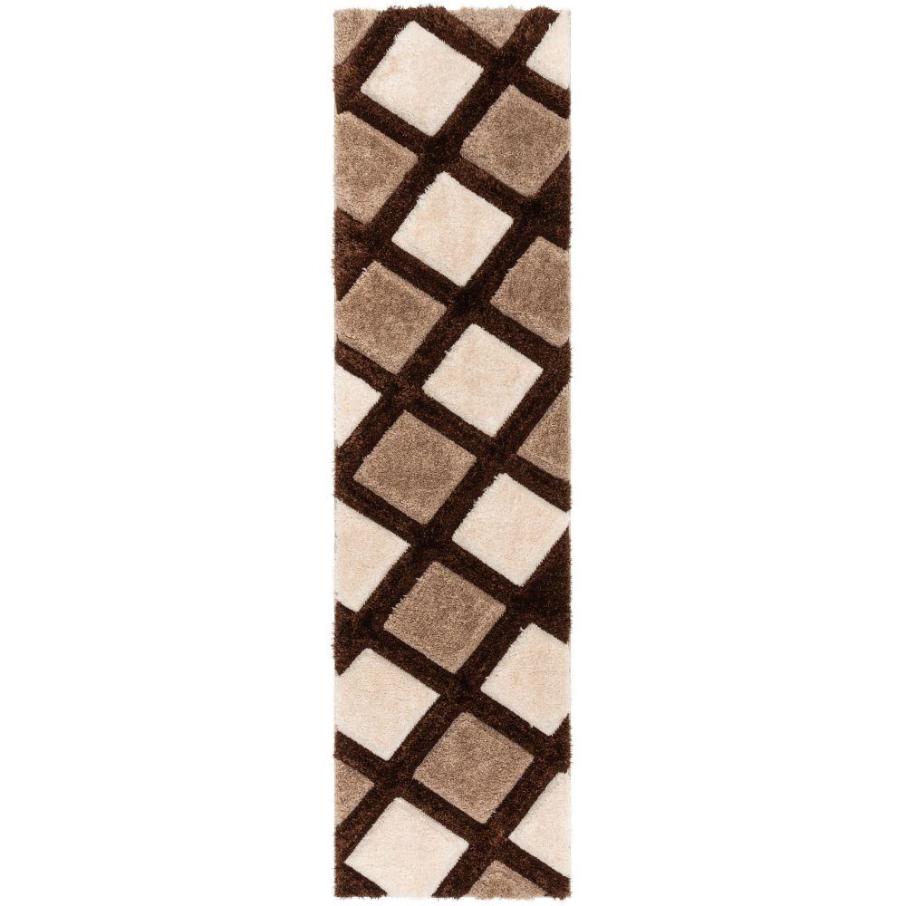 Posh Brown Modern Geometric 3D Textured Shag Rug SF-37