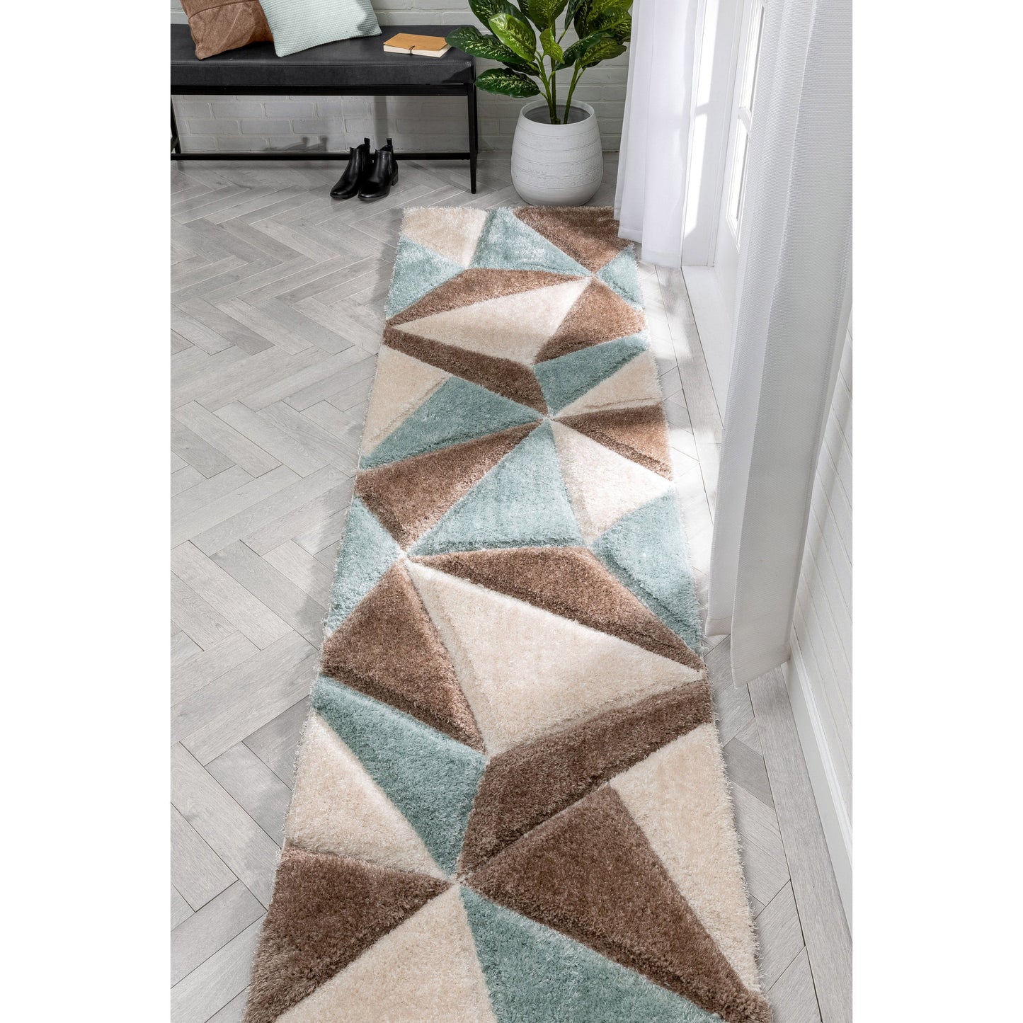 Venice Ivory Modern Geometric 3D Textured Shag Rug By Chill Rugs SF-42-