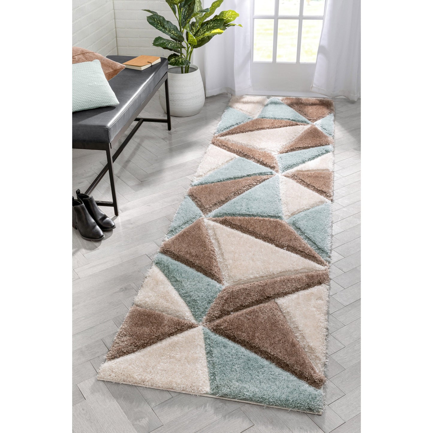Venice Ivory Modern Geometric 3D Textured Shag Rug By Chill Rugs SF-42-