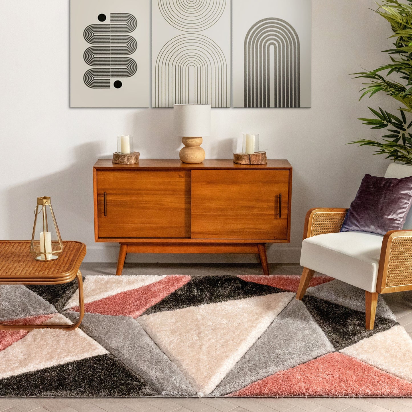 Venice Blush Modern Geometric 3D Textured Shag Rug SF-49