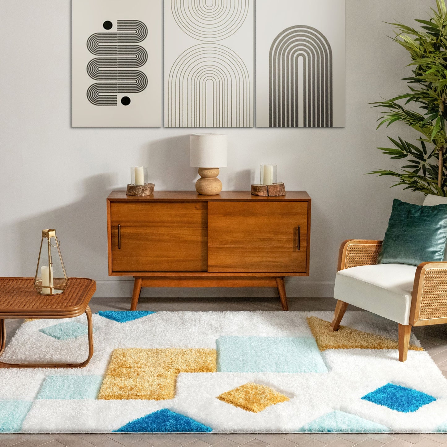 Teahupo Blue Modern Geometric 3D Textured Shag Rug SF-52-